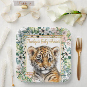 Realistic Tiger Cub Gender Neutral Baby Shower Paper Plate