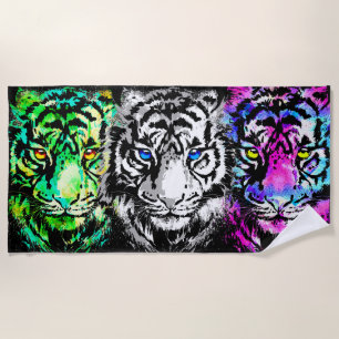 Realistic Tiger Heads - Cool Tiger Beach Towel