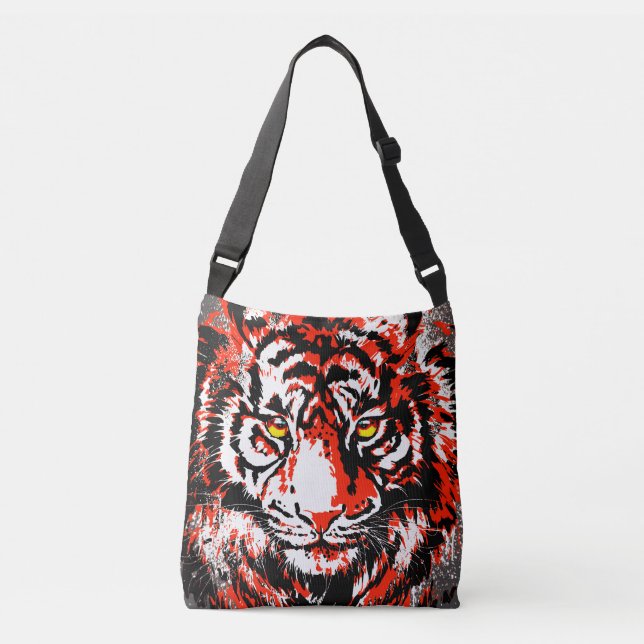 Realistic Tiger - Red Tiger Head Drawing Crossbody Bag (Front)