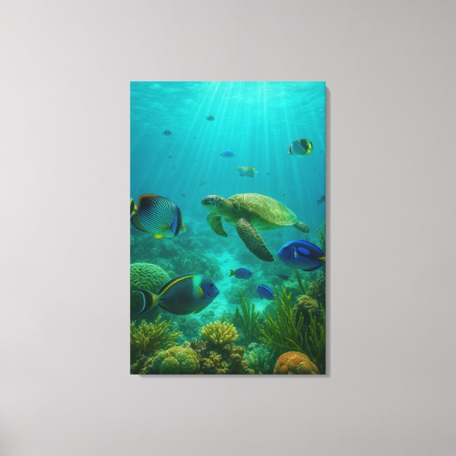 Realistic Underwater Sea Turtle in Zakynthos Canvas Print (Front)
