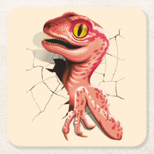 Realistic Velociraptor Dinosaur Hatching Square Paper Coaster