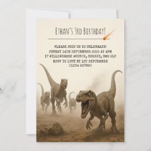 Realistic Velociraptor Pack with Meteor Birthday Invitation