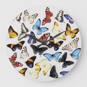 Realistic vintage butterflies collection. large clock