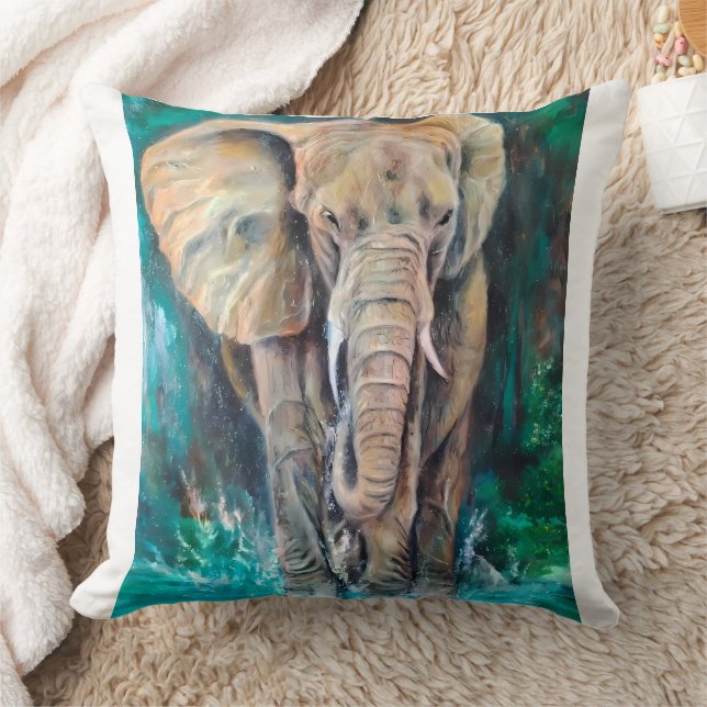 Realistic Watercolor Elephant Throw Pillow (Blanket)