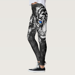 Realistic White Tiger Head - Tiger Leggings