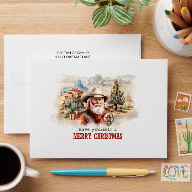 Realistic Wild West style Journey Santa cowboy Envelope (Desk)