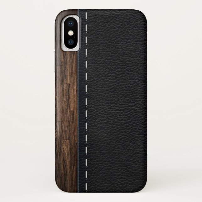 Realistic Wood and Stitched Leather Texture Case-Mate iPhone Case (Back)