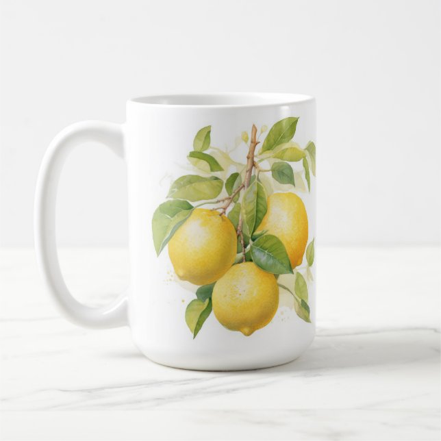 REALISTIC YELLOW LEMONS ON LEMON BRANCHES COFFEE MUG (Left)