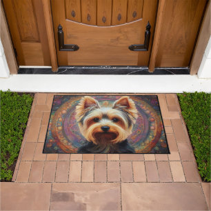 Realistic Yorkshire Terrier Dog Colourful Border Doormat