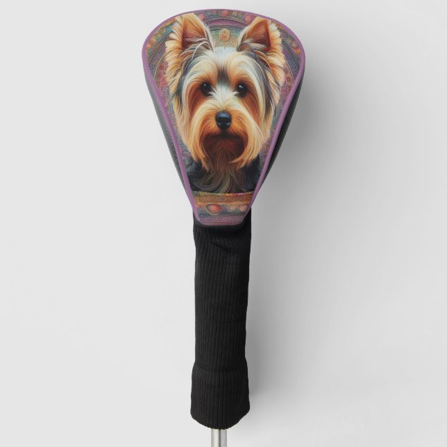 Realistic Yorkshire Terrier Dog Colourful Border Golf Head Cover (Front)
