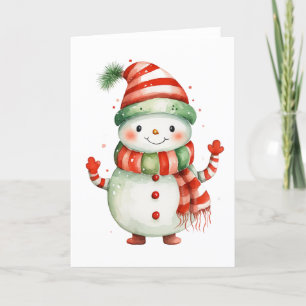 Really Bundled Up Cute Snowman BLANK Holiday Card