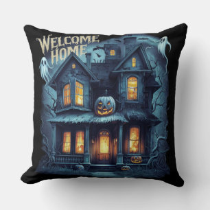 Really cool welcome home spooky Halloween Throw Pillow