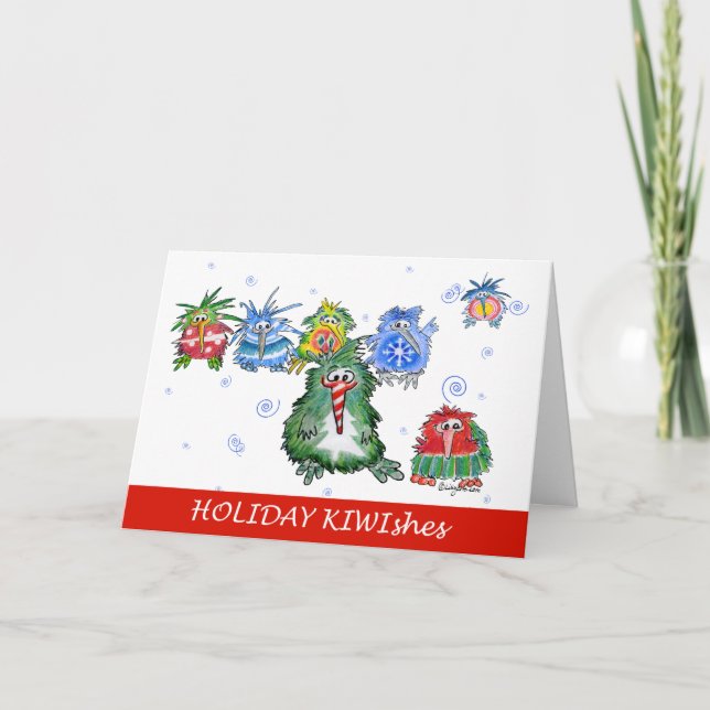 Really Cute Kiwi Cartoon Holiday Card (Front)