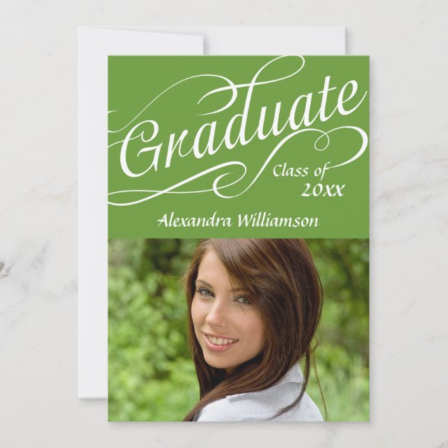 Really Green W/Swirly Script Celebrate Graduation Invitation (Front)