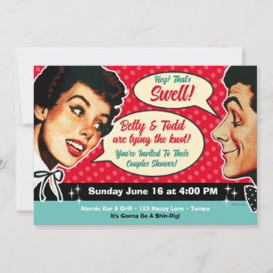 Really Retro Couples Shower Invitation - red