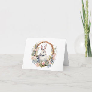 Really Sweet Bunny Rabbit w Spring Flowers BLANK Card