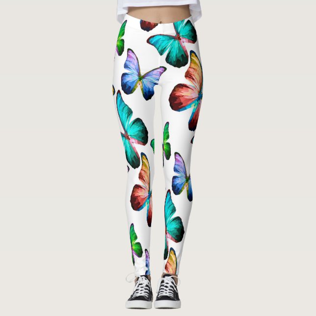 Realm of Rainbow Morpho Blue Butterflies Leggings (Front)