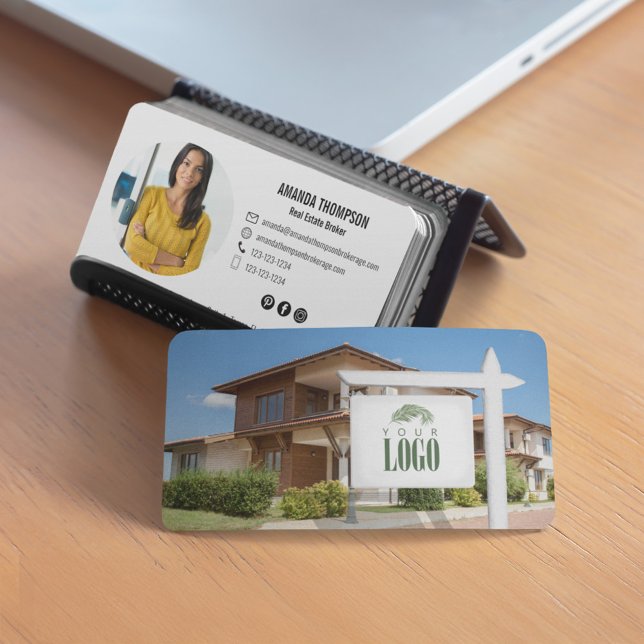 Realtor Add Your Logo Custom Photo  Business Card (Business real estate agent business cards. )