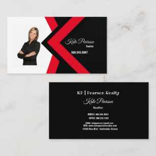Realtor Black Red White Theme Real Estate Business Card