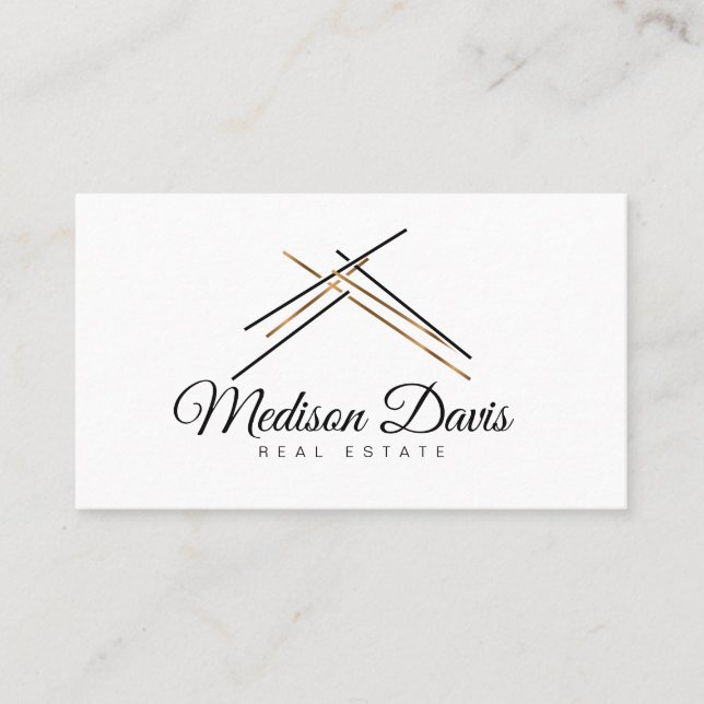 Realtor branding  with hous roof in gold colour business card (Front)