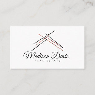 Realtor branding with hous roof in rose gold business card