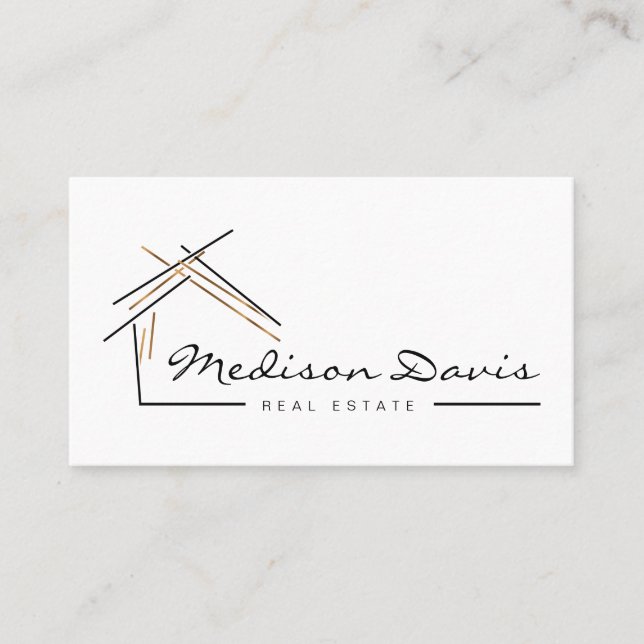 Realtor branding  with house in gold  business car business card (Front)