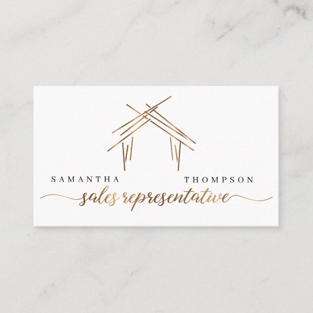 Realtor branding with house in gold business card (Front)