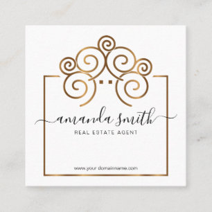 Realtor branding with treehouse in gold square business card
