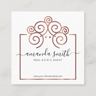 Realtor branding with treehouse in rose gold square business card