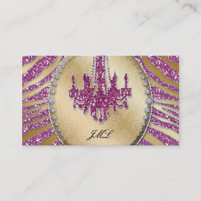Realtor Business Card Zebra Glitter Chandelier (Front)