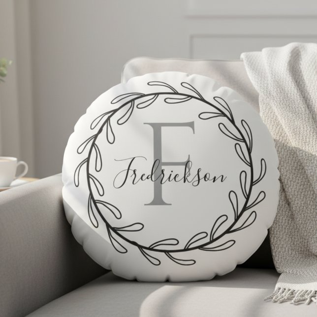 Realtor Closing Gift Wreath Monogram Round Pillow (Realtor Closing Gift Wreath Monogram Round Pillow)