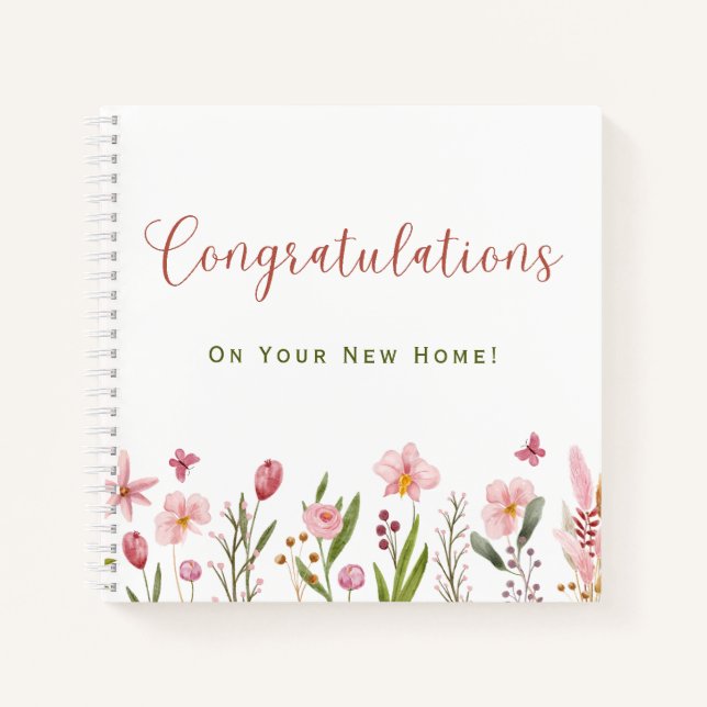 Realtor Congratulations New Home Floral Watercolor Notebook (Front)