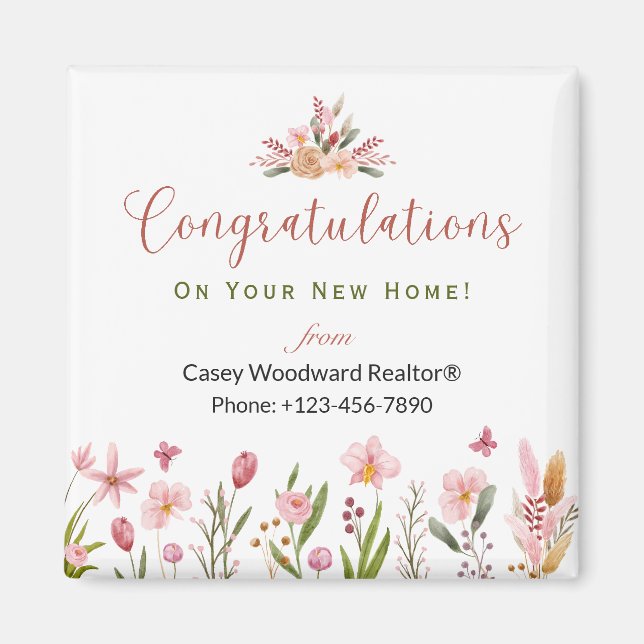 Realtor Congratulations Personalized Flowers Magnet (Front)