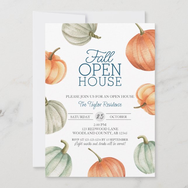 Realtor Fall Open House, Pumpkins Housewarming Invitation (Front)