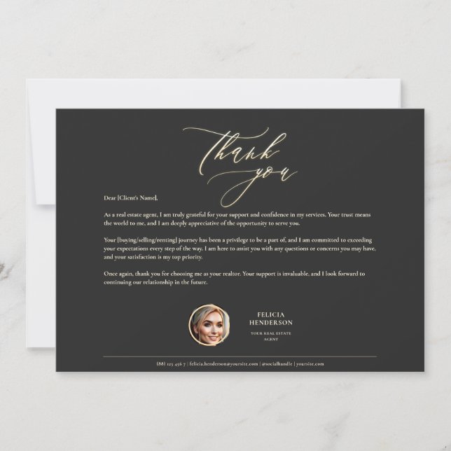 Realtor Gold Grateful Appreciation Thank You Card (Front)