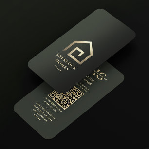 Realtor Gold House Modern Dark Green Realty Business Card