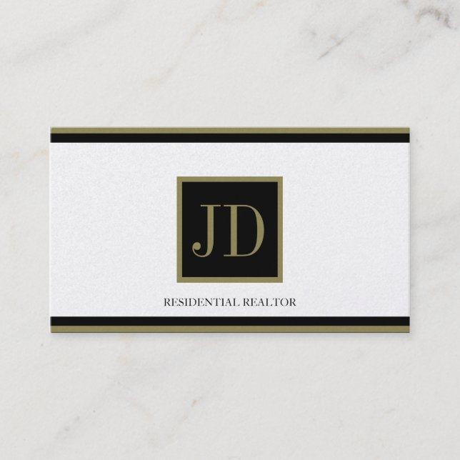 Realtor Golden Black/Gold Square Monogram Plaque Business Card (Front)