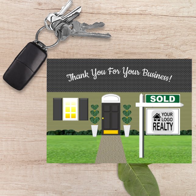 Realtor Grey Maison Vendu Signe Carte de remerciem (Créateur téléchargé)