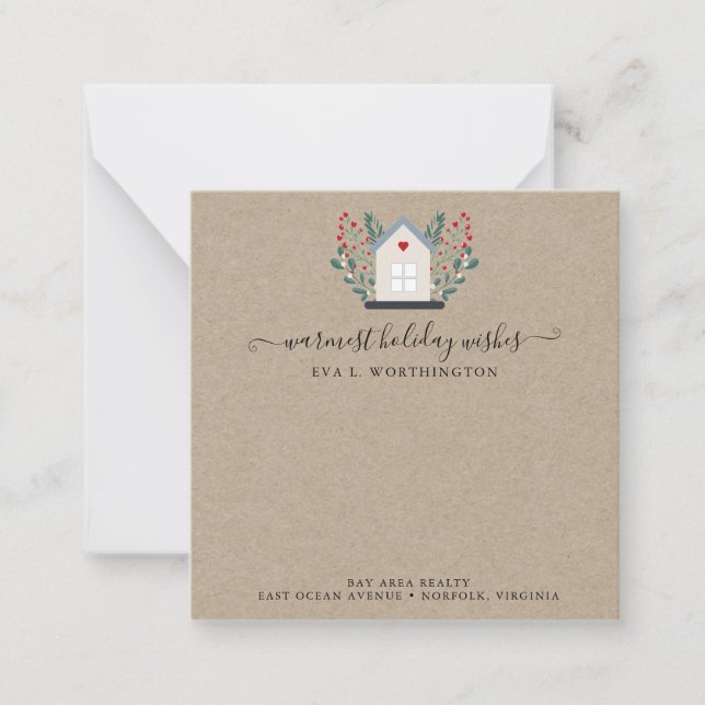 Realtor Home Holiday Winter Greenery Logo  Card (Front)