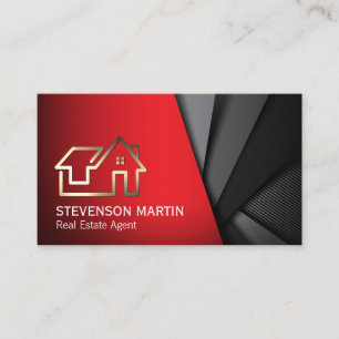 Realtor Home Icon   Red Black Layered  Business Card