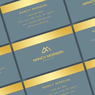 Realtor House Logo Dusty Blue And Gold Business Card