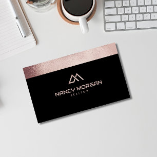 Realtor House Logo Rose Gold Glitter Business Card