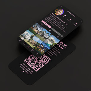 Realtor IG Mortgage Broker Black Pink Real Estate Business Card