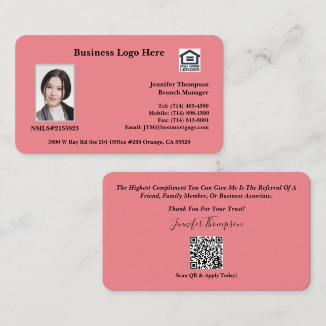 Realtor, Loan Officer, Insurance Business Card (Front/Back)
