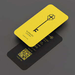Realtor Lucky Clover Yellow Black Key Business Card