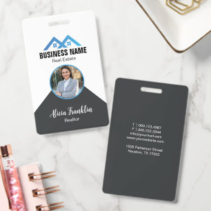 Realtor Modern Black Blue Real Estate Agent Photo  Badge