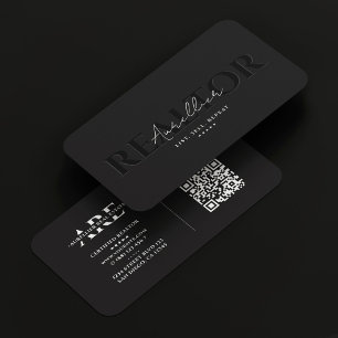 Realtor Mortgage Broker Black White Script Modern Business Card