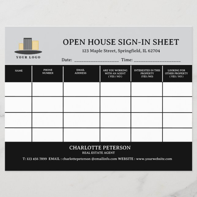 Realtor Open House Sign In Sheet (Front)