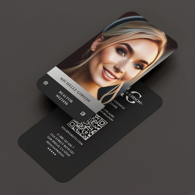 Realtor Photo EHO Logo Black Silver Modern  Business Card (Realtor Photo EHO Logo Black Silver Modern Business Card
)