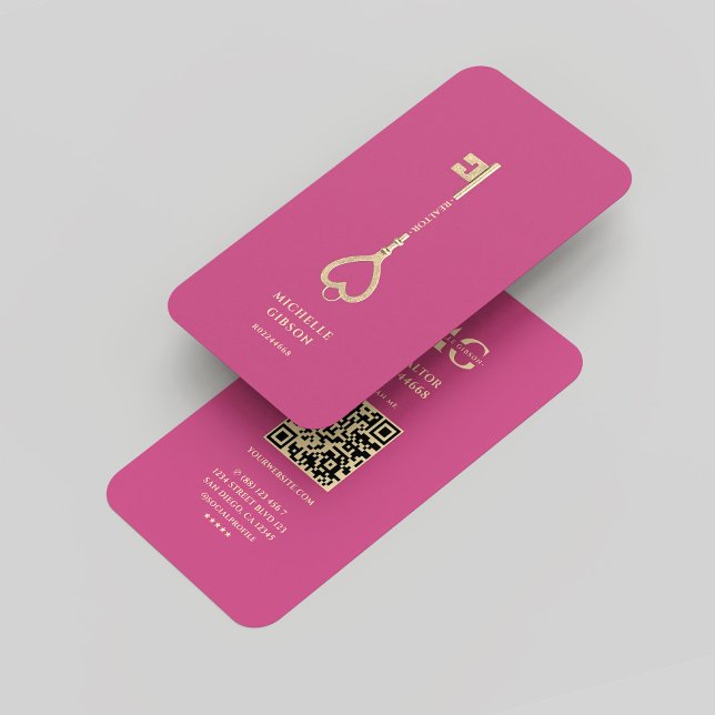 Realtor Pink Gold Key Monogram Professional Modern Business Card (Realtor Pink Gold Key Monogram Professional Modern Business Card
)